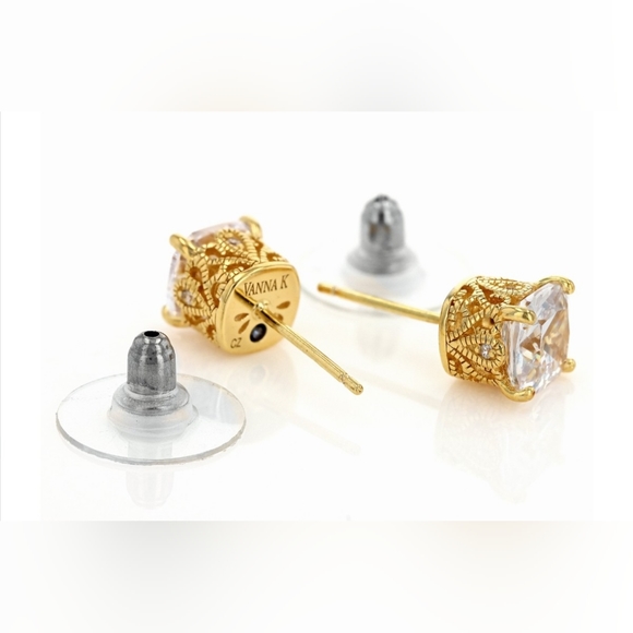 VANNA K LAB CREATED MICRO PAVE ROUND GOLD SOLITAIRE STUD EARRINGS - Picture 3 of 5